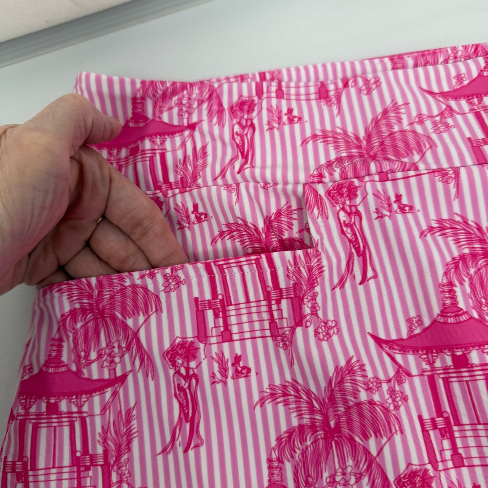 Jude Connally Pink White Chinoiserie Pagoda Stripe Skort Large Golf Tennis - Picture 5 of 10